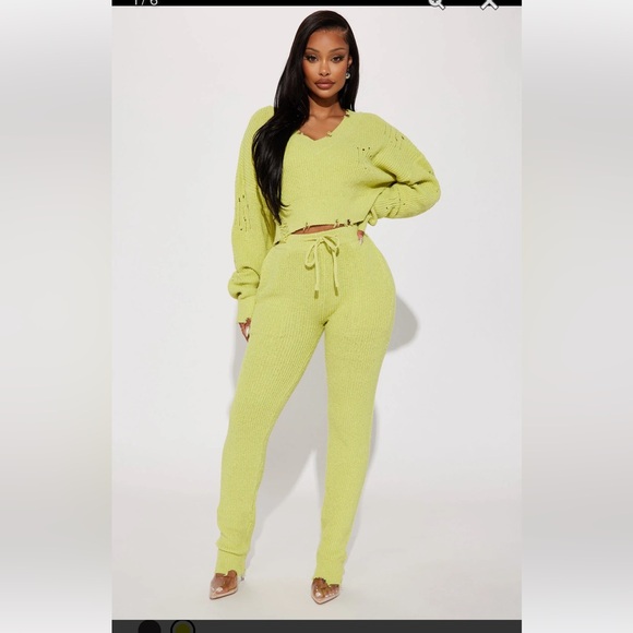 Fashion Nova - Being Myself Sweater Pant Set - Chartreuse - Picture 1 of 9